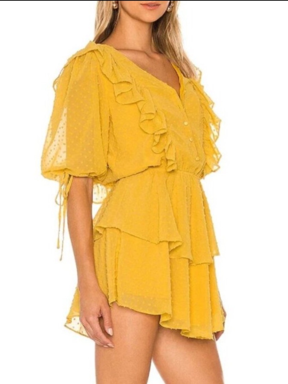 Yumi Kim Swiss Dot Marigold Yellow Hailey Ruffle Tiered Mini Dress S 8264